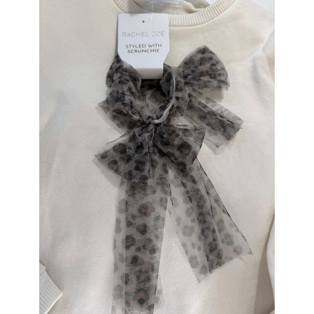 Rachel Zoe Kids Leopard Tutu Skirt‎ Cream Sweatshirt Set Coquette NWT 6X